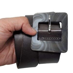 Halogen Genuine Leather Staple Size Medium Wide Acrylic Retro Belt